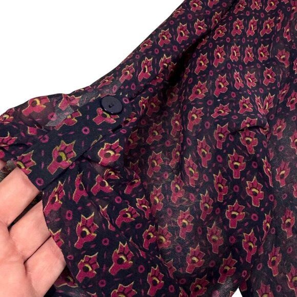 Whimsigoth Blouse Sz.L 100% Silk Printed Paisley Sheer Peasant Festival Boho - Picture 7 of 11